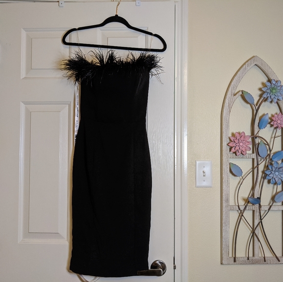 SOLD House of CB Bianca Feather Dress Black - Picture 7 of 10